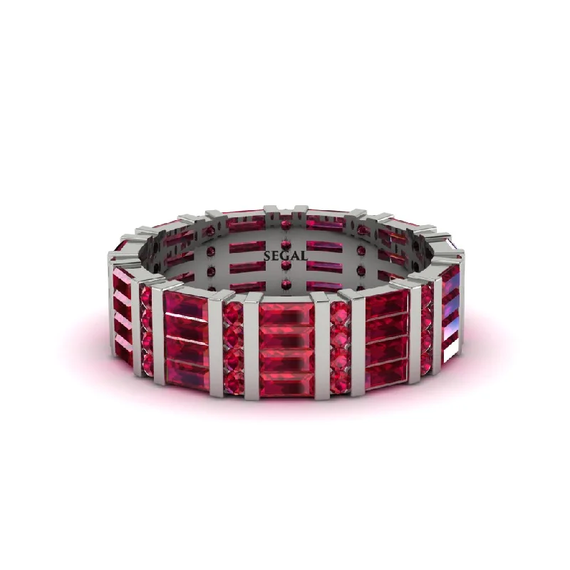 women’s wedding band engagement rings-Baguette Ruby Eternity Wedding Band - Keegan No. 12