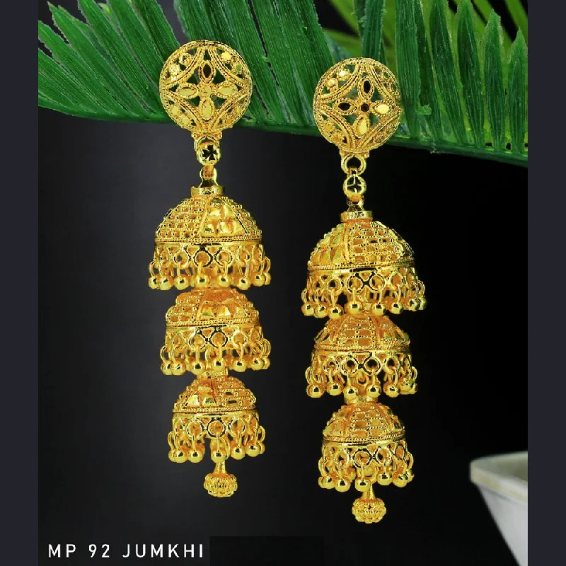 women’s large diamond earrings-Mahavir Forming Gold Plated Jhumki Earrings  - MP 92 Jumkhi