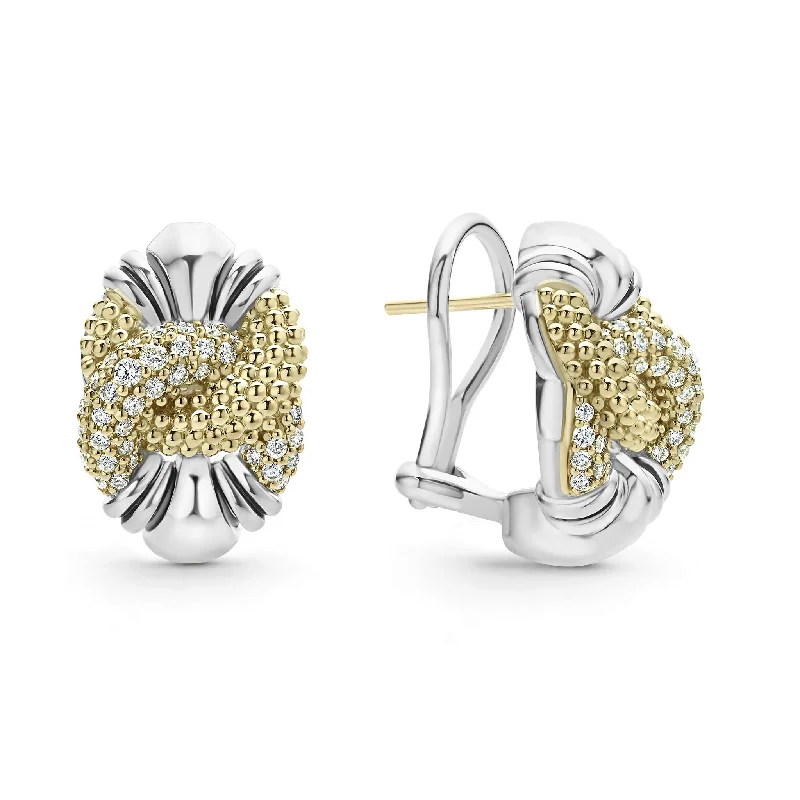 women’s gold stud earrings-Caviar Diamond Knot Earrings