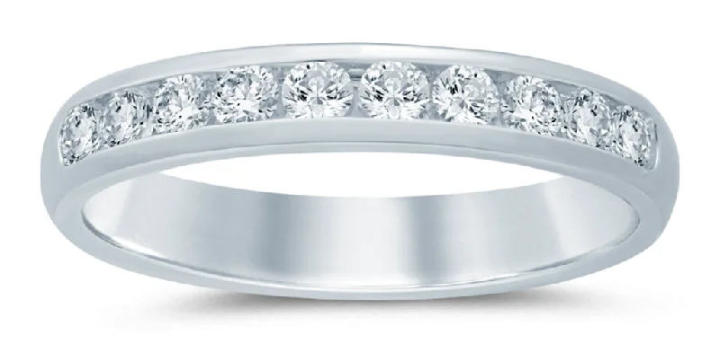 women’s art deco engagement rings-14K White Gold 0.50ctw Round Diamond Classic Wedding Band