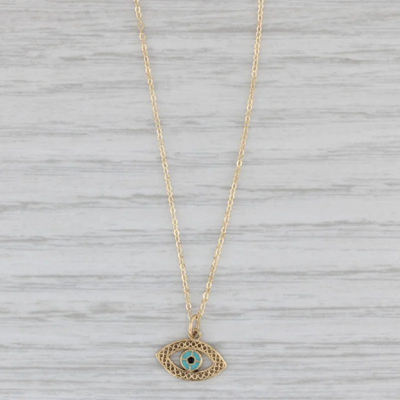 women’s silver choker necklaces-New All Seeing Eye Pendant Necklace 14k Yellow Gold Enamel Cable Chain