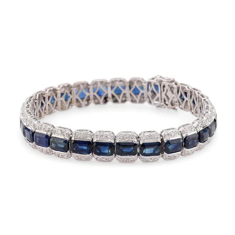 women’s silver bracelets-Vintage 22 Carat Sapphire Diamond 18K White Gold Bracelet