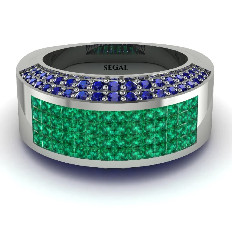 women’s platinum engagement rings with diamonds-Emerald Cluster Wide Fancy Wedding Band - Kyla No. 66