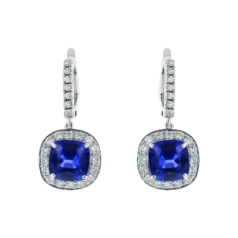 women’s drop earrings-Sapphire and Diamond Halo Drop Earrings