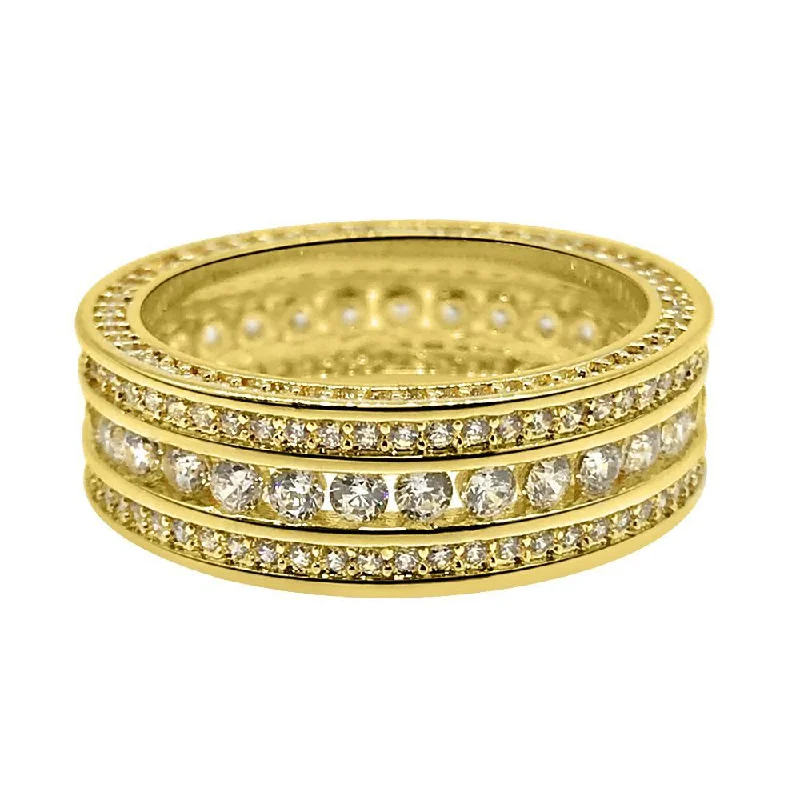 women’s large diamond rings-.925 Silver Channel Set 360 Eternity Band Gold CZ Bling Ring