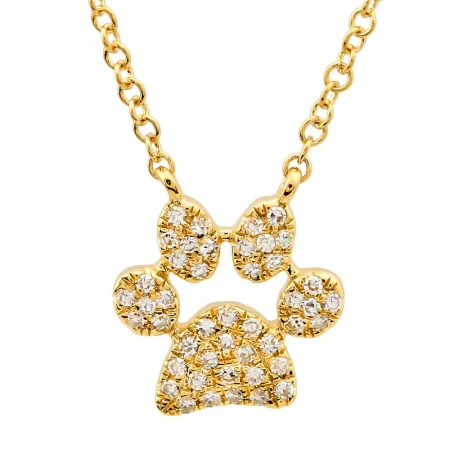 women’s vintage gold necklaces-14K Yellow Gold Diamond Dog Paw Print Necklace