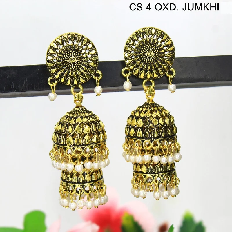 women’s colored gemstone earrings-Mahavir Antique Gold Plated Jhumki Earrings - CS 4 OXD Jumkhi