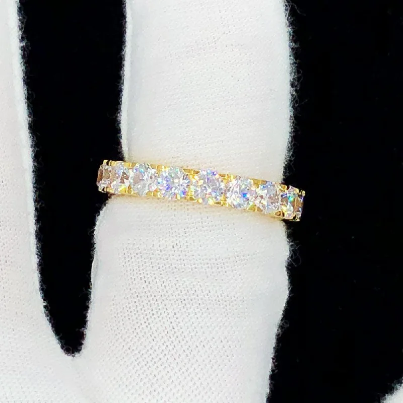 women’s gold eternity rings-Gold Eternity 4MM CZ Iced Out Ring .925 Sterling Silver