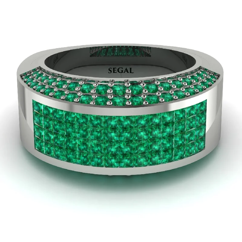 women’s designer engagement rings-Emerald Cluster Wide Fancy Wedding Band - Kyla No. 21