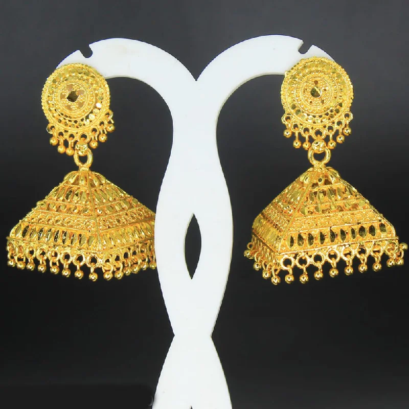 women’s antique earrings-Mahavir Forming Gold Plated Jhumki Earrings - DI JUMKHI 343