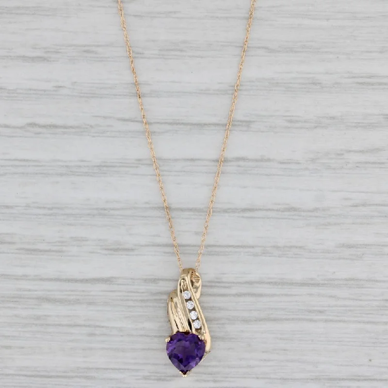 women’s friendship necklaces-0.74ctw Amethyst Heart Cubic Zirconia Pendant Necklace 10k Yellow Gold 18.25"