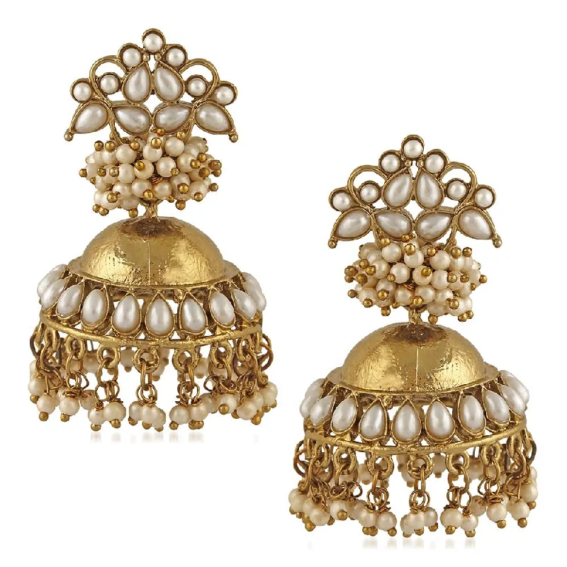 women’s bohemian earrings-Mahi Traditional Floral Jhumka Earrings with Artificial Pearl for Women (VECJ100212)