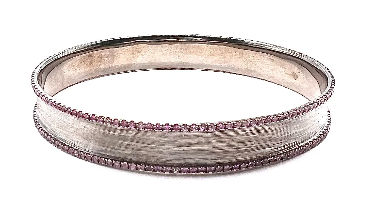 women’s gold bracelets-Hollie Bangle in Silver with Pink Sapphires