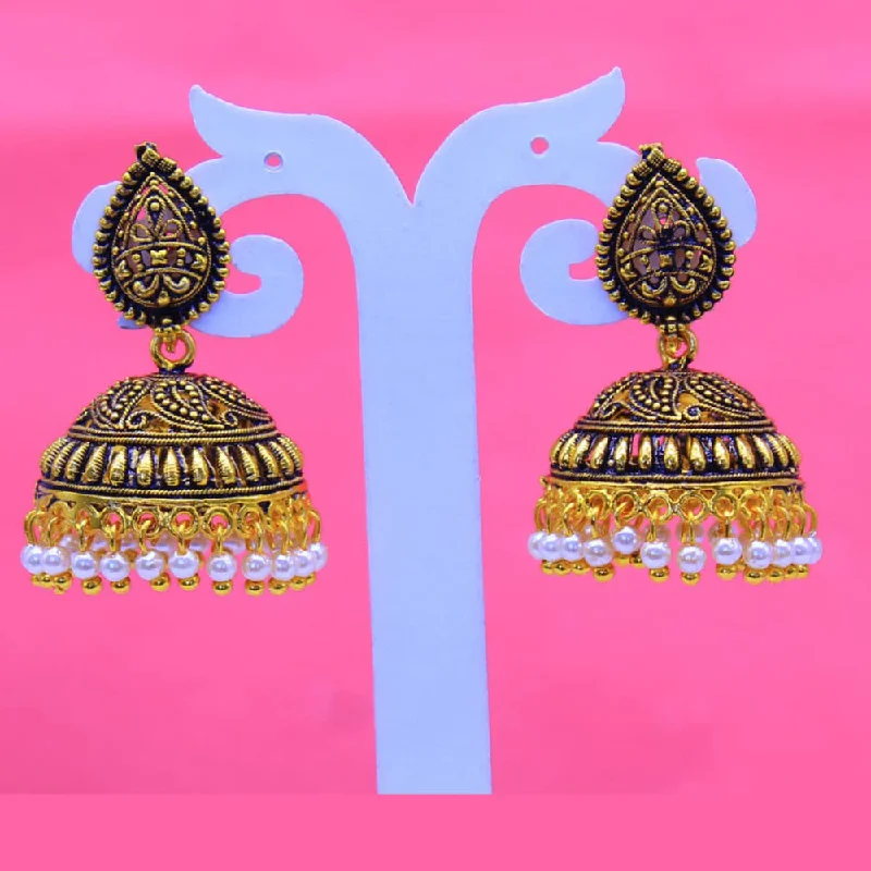 women’s fashion hoop earrings-Mahavir Gold Plated White Pearl Jhumki Earrings - AI JUMKHI 1636