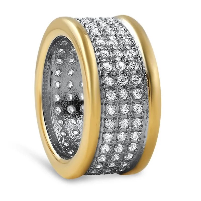 women’s antique rings-Gold 360 Eternity CZ Micro Pave Bling Bling Ring Steel