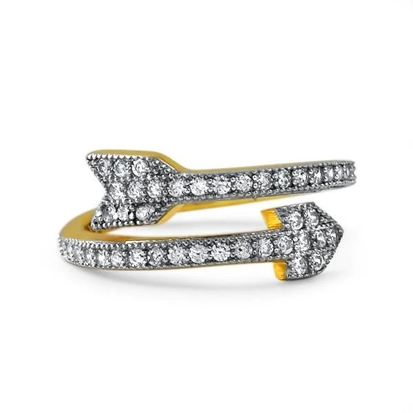 women’s diamond solitaire rings-Arrow CZ Gold .925 Sterling Silver Ring Celeb Inspired