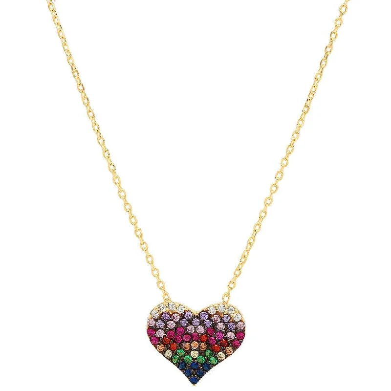 women’s birthstone necklaces-RAINBOW HEART NECKLACE, GOLD