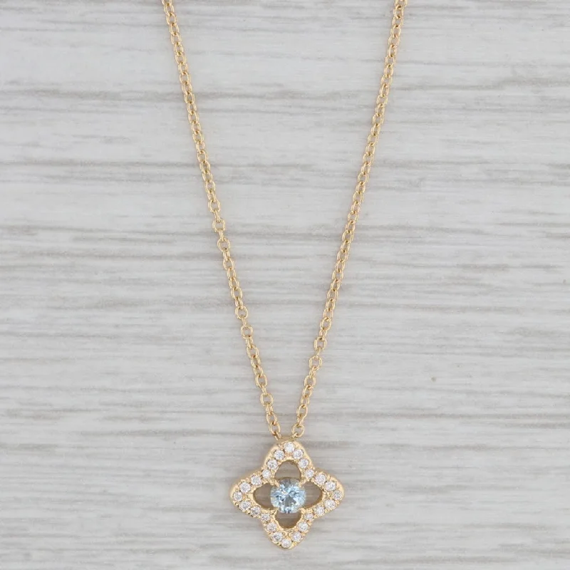 women’s pearl pendant necklaces-David Yurman Venetian Quarterfoil Aquamarine Diamond Pendant Necklace 18k Gold