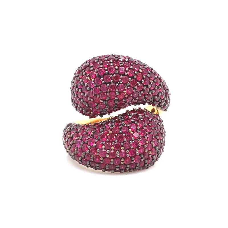 women’s sterling silver rings-Savoia Pave Ruby Bypass Bubble Fashion Ring