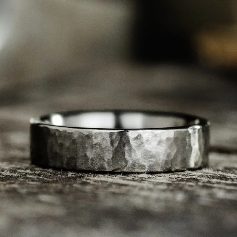 women’s white gold engagement rings-The Arche | 6mm Men's Hammered Titanium Wedding Band