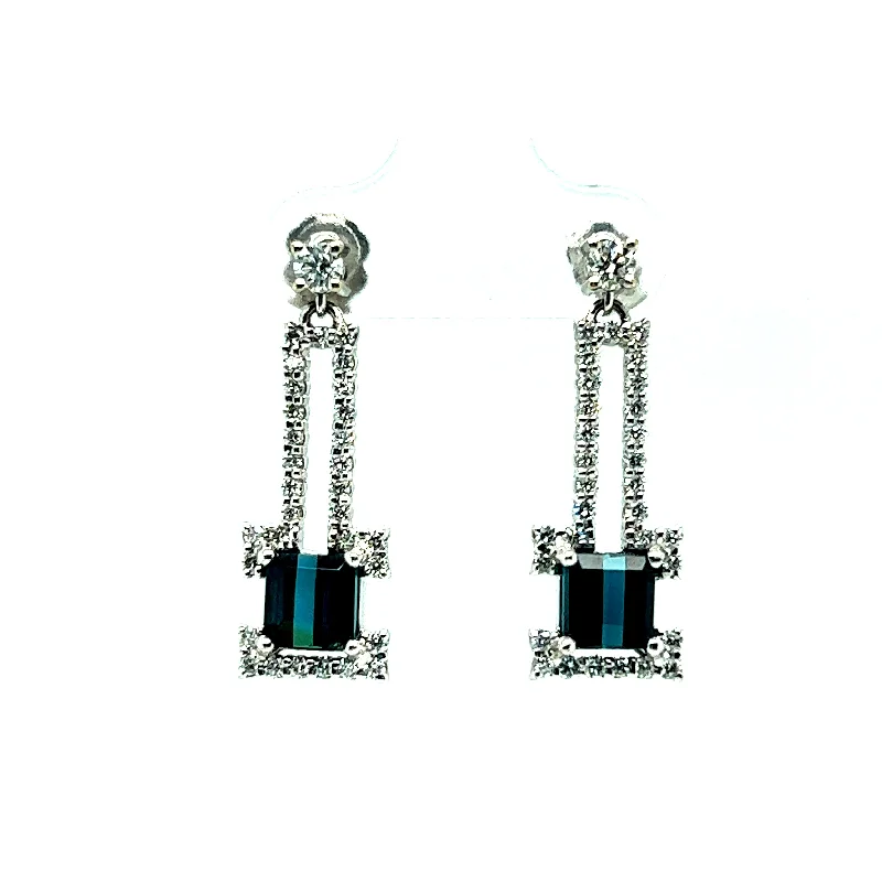 women’s geometric earrings-2.06CTW Indicolite Tourmaline & Diamond Earrings