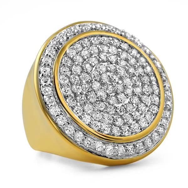 women’s engraved rings-Gold .925 Sterling Silver CZ Bling Ring Mega Ice Circles