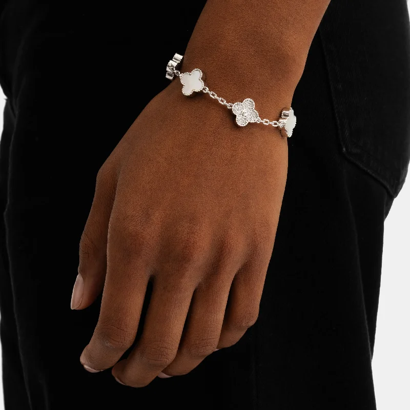 women’s gold bracelets-Iced Pearl Clover Bracelet