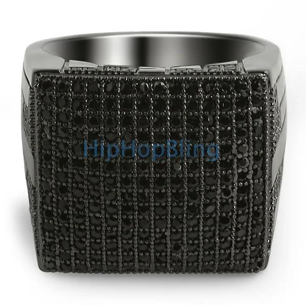 women’s men’s engagement rings-XL Mega Icey Black CZ Micro Pave Bling Bling Ring