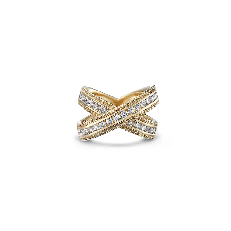 women’s engraved rings-Gold and Diamond Classic X Band Ring