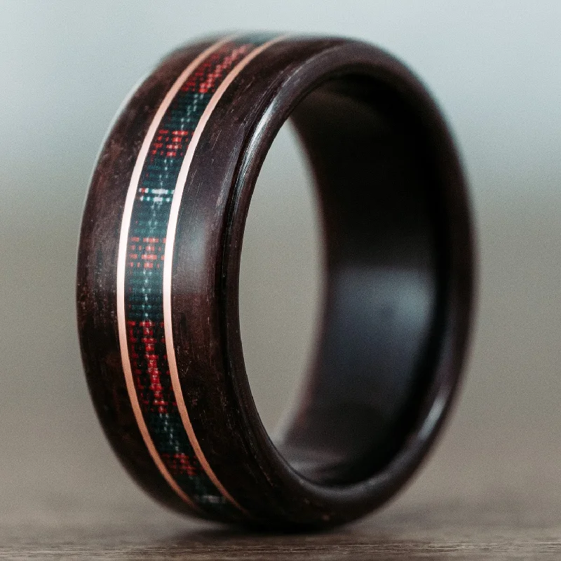 women’s custom engagement rings-The MacGregor Tartan | Men's Rosewood Wedding Band with Tartan & Dual Metal Inlays