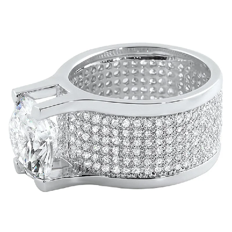 women’s statement fashion rings-CZ 360 Mens Ring 20ct Solitaire Rhodium