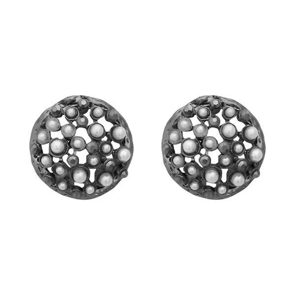 women’s infinity earrings-Kriaa Marcasite Stone Black Pearl Stud Earrings