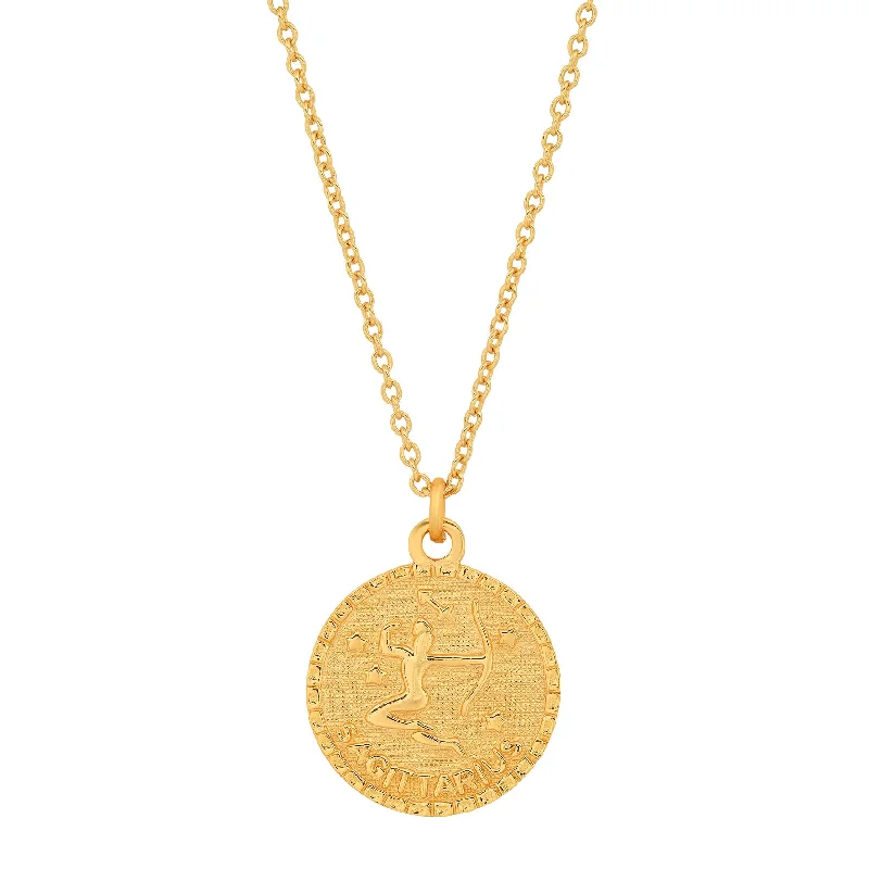 women’s silver choker necklaces-SAGITTARIUS ZODIAC MEDALLION NECKLACE, GOLD