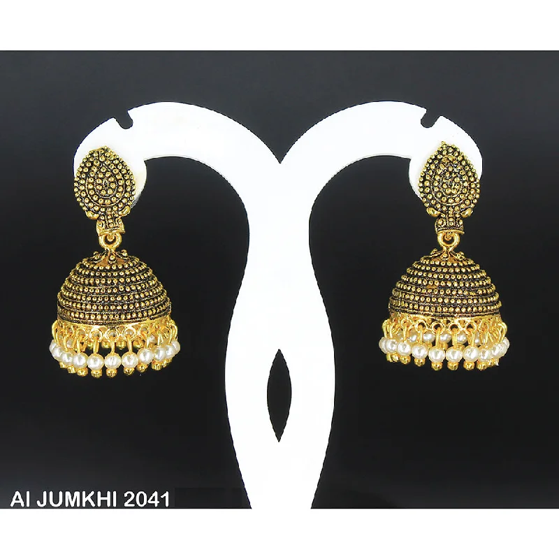 women’s earrings-Mahavir Gold Plated White Pearl Jhumki Earrings -AI Jumkhi 2041