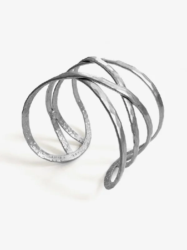 women’s double bangle bracelets-Criss-Cross Cuff Silver