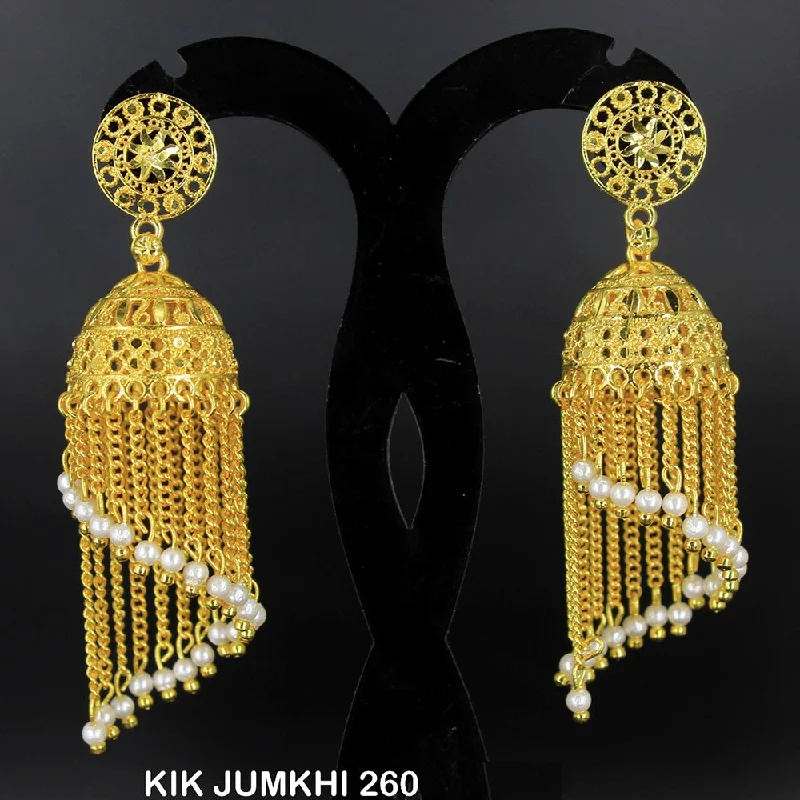 women’s luxury earrings-Mahavir Forming Gold Plated Jhumki Earrings  - KIK Jumkhi 260