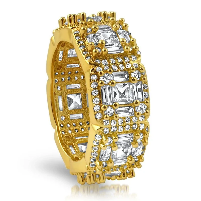 women’s luxury rings-Exotic Baguette Princess Eternity Band Gold Bling CZ Ring