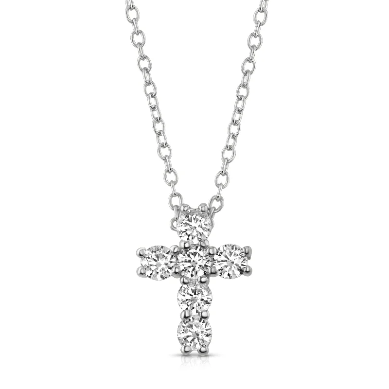 women’s thick chain necklaces-CROSS CZ NECKLACE, SILVER