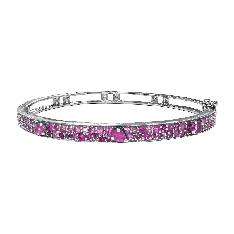 women’s gold bangles-Petite Stardust Bangle Silver Pink Sapphire