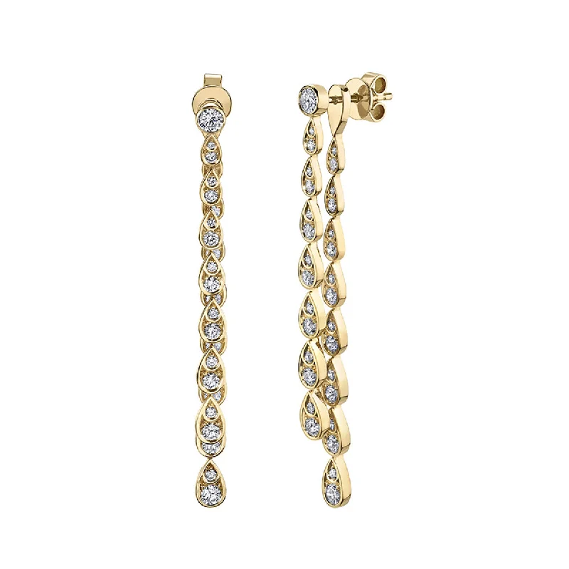 women’s fashion earrings-Scallop Artisan Diamond Pave Drop Earrings