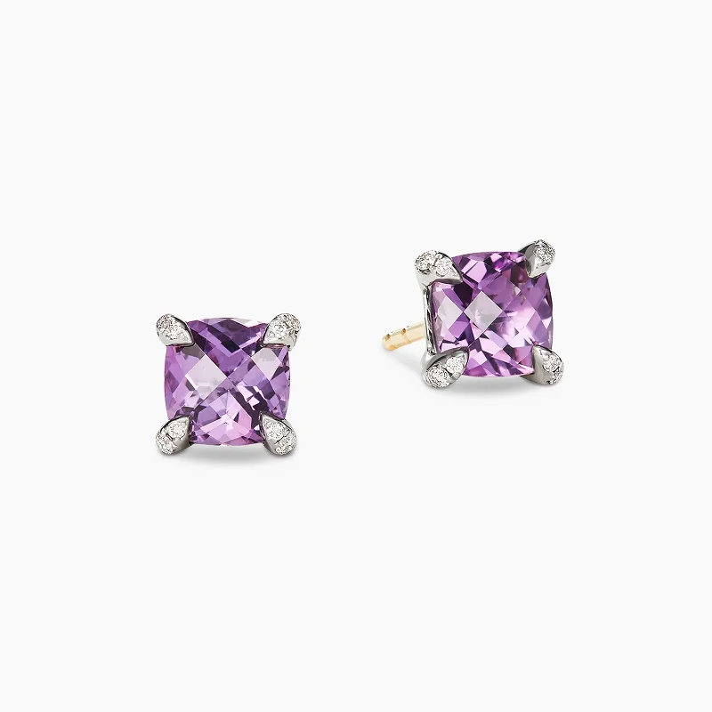 women’s gold dangling earrings-Petite Châtelaine® Stud Earrings in Amethyst with Diamonds