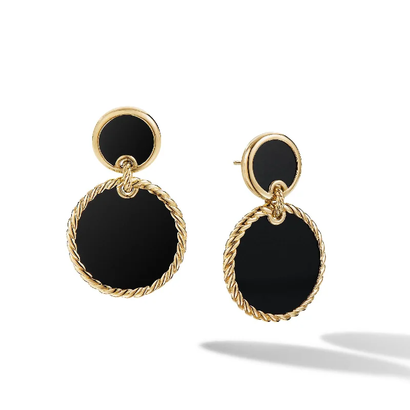 women’s vintage earrings-DY Elements Double Drop Earrings in 18K Yellow Gold with Black Onyx