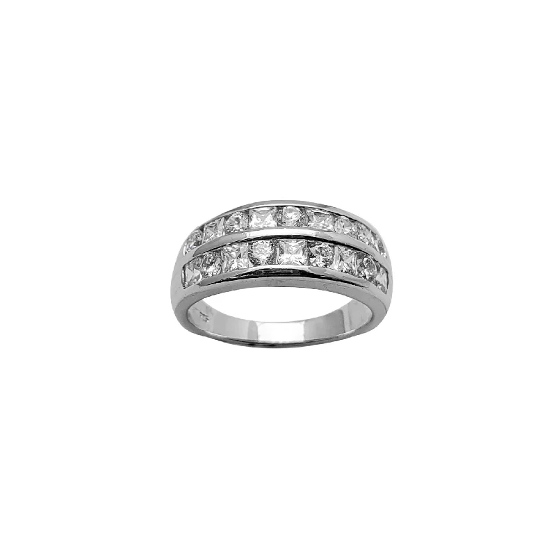 women’s oval diamond engagement rings-Princess-Cut Channel Setting Wedding Band Ring (Silver)