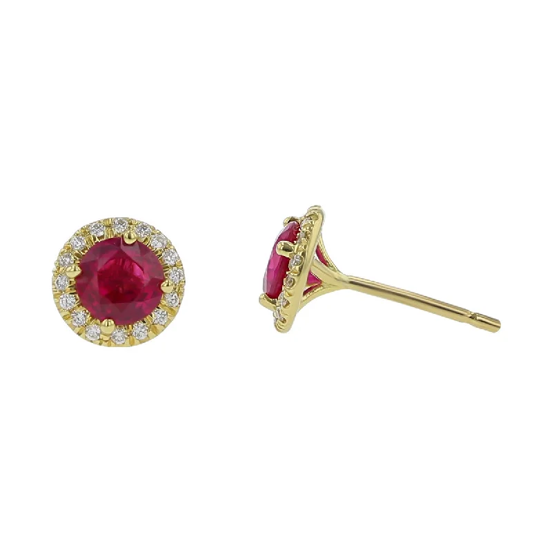 women’s large diamond earrings-Ruby Halo Earrings