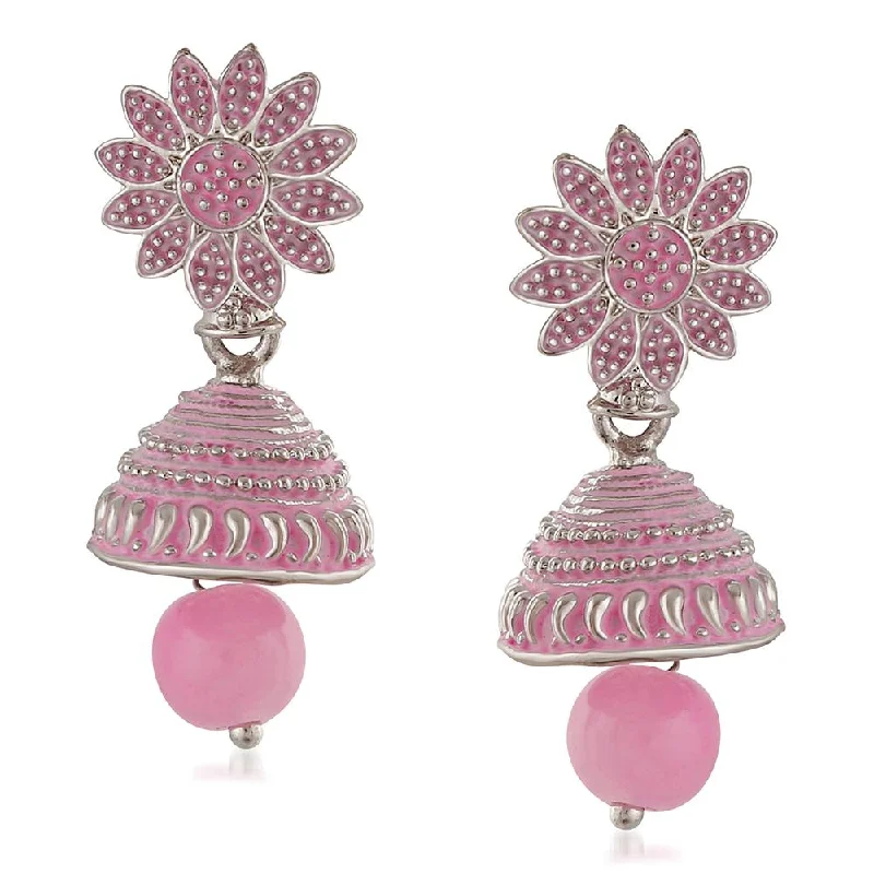 women’s emerald earrings-Mahi Meenakari Work Light Pink Artificial Bead Floral Jhumka Drop Earrings for Women (ER1109687R)