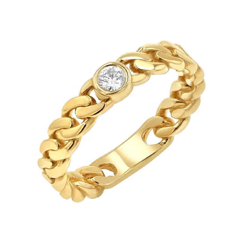 women’s elegant rings-Diamond Solitaire Cuban Link Ring