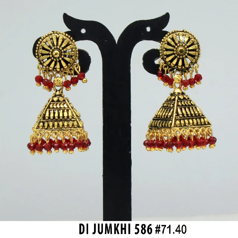 women’s chunky earrings-Mahavir Gold Plated Red Beads Jhumki Earrings  - DI Jumkhi 586