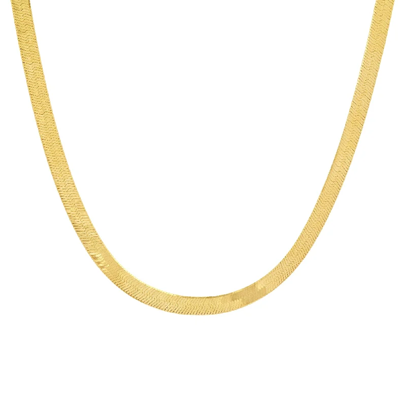 women’s red gemstone necklaces-WIDE HERRINGBONE NECKLACE, 14kt GOLD