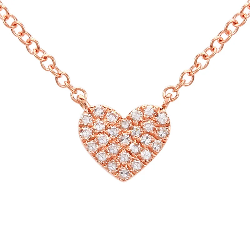 women’s diamond pendant necklaces-14k Rose Gold Diamond Pave Heart Necklace