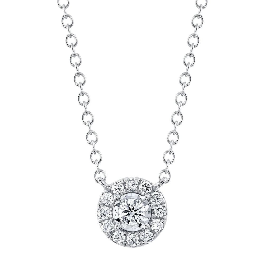 women’s antique-style necklaces-14K White Gold Diamond Halo Illusion Necklace